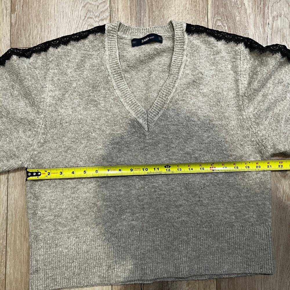 ZARA Women's Knit Sweater With Lace Detail Size S In Beige - Picture 5 of 7